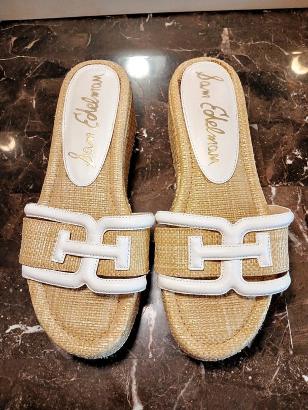 Sam Edelman Platform Slide Sandal Tan & White